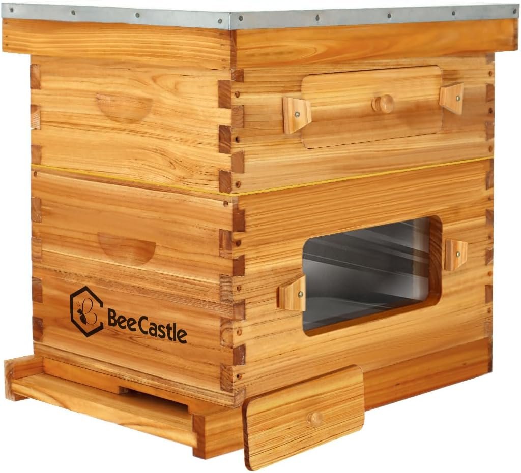 BeeCastle 10-Frame Langstroth Beehive, Beeswaxed Coated Bee Hive Starter Kit for Beekeeping Beginners with Beehive Frame and Waxed Foundation (1 Deep Beehive Box  1 Medium Beehive Box)