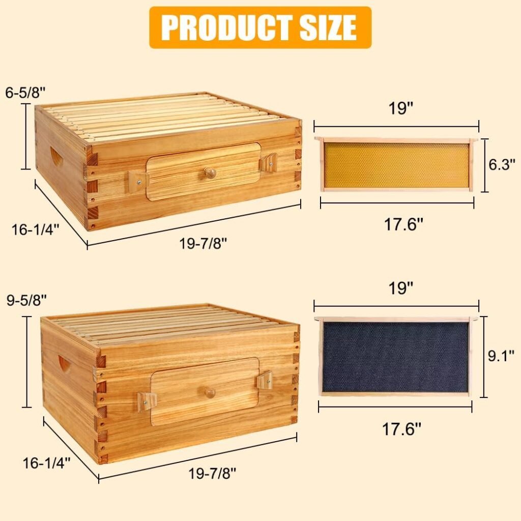 BeeCastle 10-Frame Langstroth Beehive, Beeswaxed Coated Bee Hive Starter Kit for Beekeeping Beginners with Beehive Frame and Waxed Foundation (1 Deep Beehive Box  1 Medium Beehive Box)