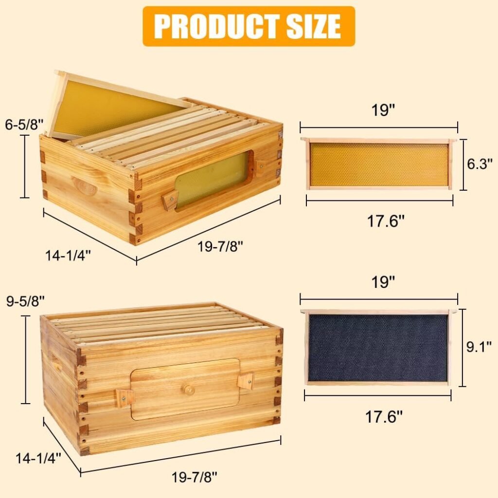 BeeCastle 8 Frame Langstroth Beehive, Bee Hive Beeswaxed Coated Beehive Starter Kit with Beehive Frames and Waxed Foundations (1 Deep Beehive Box  1 Medium Super Beehive Box)