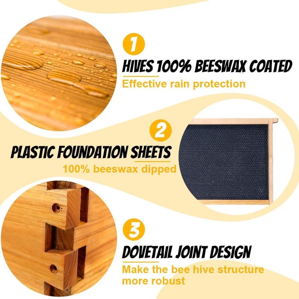 Honey Lake 10 Frame Bee Hive Starter Kit, Complete Beehive Kit for Beekeepers Dipped in 100% Beeswax Includes 1 Deep Brood Box  1 Medium Super Bee Box with Beehive Frames and Waxed Foundation Sheet