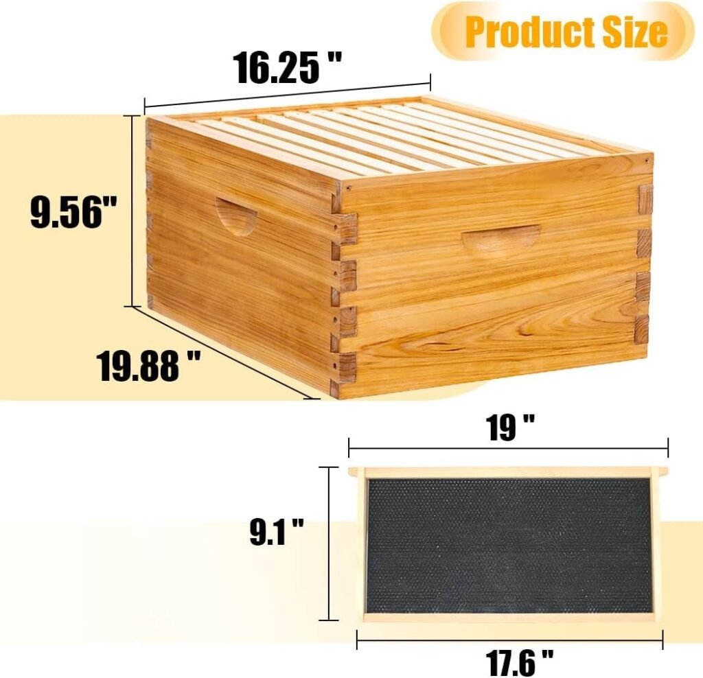 Honey Lake 10 Frame Bee Hive Starter Kit, Complete Beehive Kit for Beekeepers Dipped in 100% Beeswax Includes 1 Deep Brood Box  1 Medium Super Bee Box with Beehive Frames and Waxed Foundation Sheet